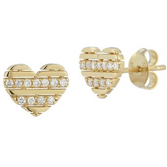 LUMINOR GOLD 14k Gold 1/8 Carat T.W. Diamond Heart Stud Earrings
