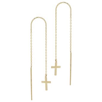 LUMINOR GOLD 14k Gold Cross Threader Earrings