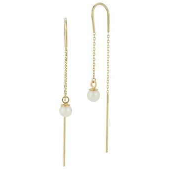 LUMINOR GOLD 14k Gold Simulated Pearl Threader Earrings