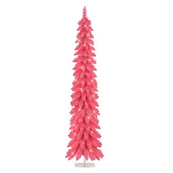 Puleo International Inc. 6-ft. Pre-Lit Pink Alpine Artificial Pencil Christmas Tree