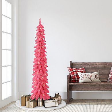 Puleo International Inc. 6-ft. Pre-Lit Pink Alpine Artificial Pencil Christmas Tree