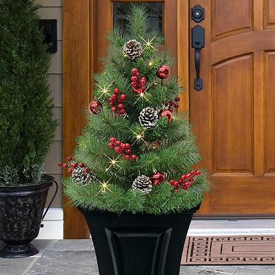 PULEO INTERNATIONAL 30" Pre-Lit Artificial Pine Urn Filler Decor 2-pc. Set