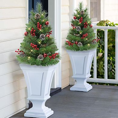 PULEO INTERNATIONAL 30" Pre-Lit Artificial Pine Urn Filler Decor 2-pc. Set