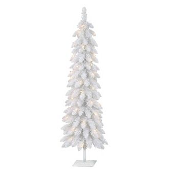 PULEO INTERNATIONAL 4-ft. Pre-Lit White Artificial Alpine Pencil Christmas Tree