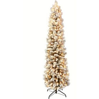 Puleo International Inc. 6.5-ft. Pre-Lit Flocked Pine Pencil Artificial Christmas Tree