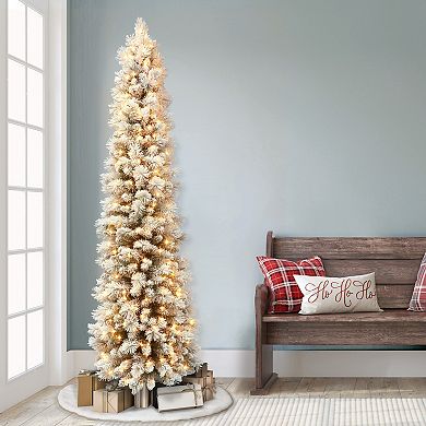Puleo International Inc. 6.5-ft. Pre-Lit Flocked Pine Pencil Artificial Christmas Tree