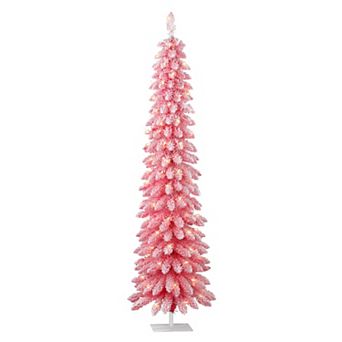 Puleo International Inc. 7-ft. Pre-Lit Flocked Pink Artificial Alpine Pencil Christmas Tree