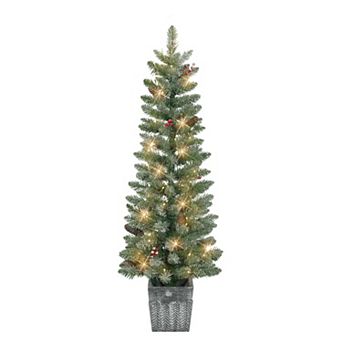 PULEO INTERNATIONAL Pre-Lit Flocked Potted Trees 2 pc Set