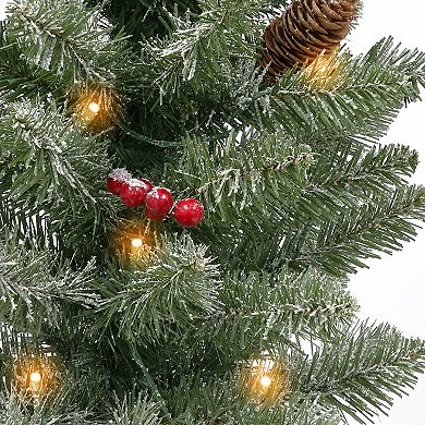 PULEO INTERNATIONAL Pre-Lit Flocked Potted Trees 2-piece Set