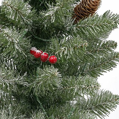 PULEO INTERNATIONAL Pre-Lit Flocked Potted Trees 2-piece Set