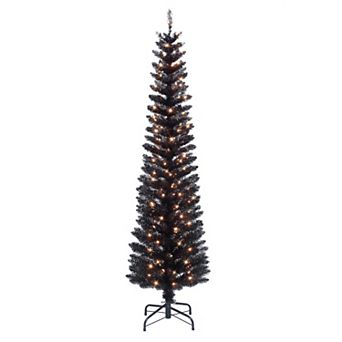 Puleo International Inc. 6-ft. Pre-Lit Black Tinsel Artificial Halloween Tree
