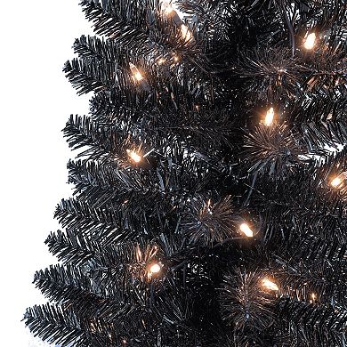 Puleo International Inc. 6-ft. Pre-Lit Black Tinsel Artificial Halloween Tree