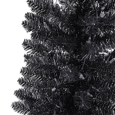 Puleo International Inc. 6-ft. Pre-Lit Black Tinsel Artificial Halloween Tree