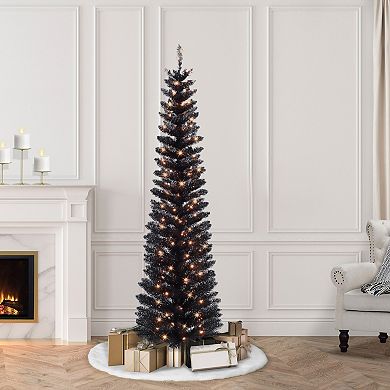 Puleo International Inc. 6-ft. Pre-Lit Black Tinsel Artificial Halloween Tree