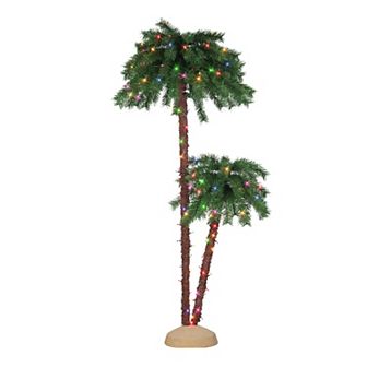 Puleo International Inc. 3.5-ft. & 6-ft. Pre-Lit Double Trunk Artificial Palm Christmas Tree