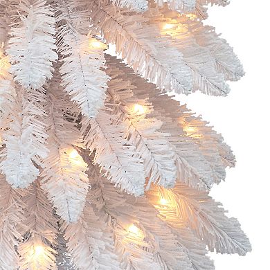 PULEO INTERNATIONAL 7-ft. Pre-Lit Flocked White Artificial Alpine Pencil Christmas Tree