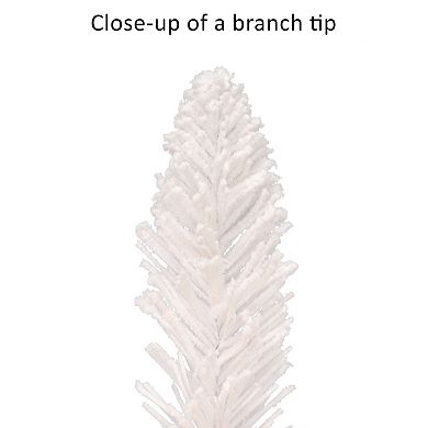 PULEO INTERNATIONAL 7-ft. Pre-Lit Flocked White Artificial Alpine Pencil Christmas Tree