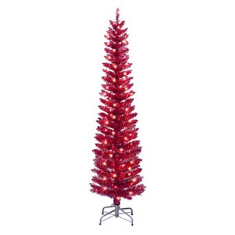 Puleo International Inc. 6-ft. Pre-Lit Red Tinsel Artificial Christmas Tree