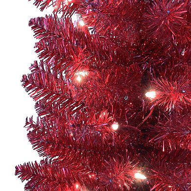 Puleo International Inc. 6-ft. Pre-Lit Red Tinsel Artificial Christmas Tree