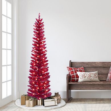 Puleo International Inc. 6-ft. Pre-Lit Red Tinsel Artificial Christmas Tree