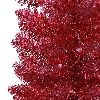Puleo International Inc. 6-ft. Pre-Lit Red Tinsel Artificial Christmas Tree