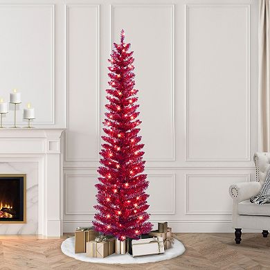 Puleo International Inc. 6-ft. Pre-Lit Red Tinsel Artificial Christmas Tree