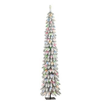 Puleo International Inc. 7-ft. Pre-Lit Flocked Artificial Alpine Pencil Christmas Tree