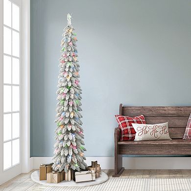 Puleo International Inc. 7-ft. Pre-Lit Flocked Artificial Alpine Pencil Christmas Tree