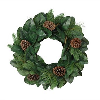 Puleo International Inc. Artificial Magnolia Leaves & Pine Cones Wreath
