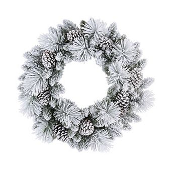 PULEO INTERNATIONAL Flocked Berkshire & Pine Cones Artificial Spruce Wreath