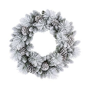 PULEO INTERNATIONAL Flocked Berkshire & Pine Cones Artificial Spruce Wreath
