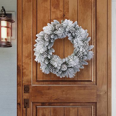 PULEO INTERNATIONAL Flocked Berkshire & Pine Cones Artificial Spruce Wreath