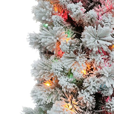 Puleo International Inc. 7.5-ft. Multi-Color Pre-Lit Flocked Portland Pine Artificial Pencil Christmas Tree