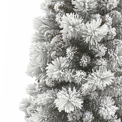 Puleo International Inc. 7.5-ft. Multi-Color Pre-Lit Flocked Portland Pine Artificial Pencil Christmas Tree