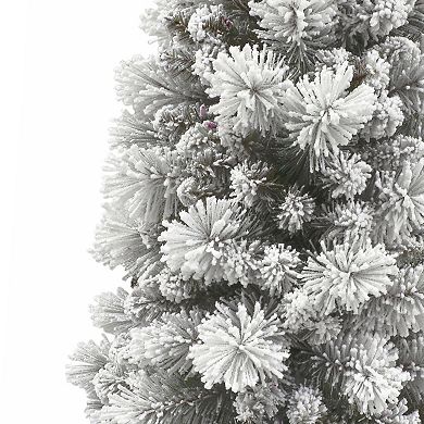 Puleo International Inc. 7.5-ft. Pre-Lit Flocked Portland Pine Artificial Pencil Christmas Tree