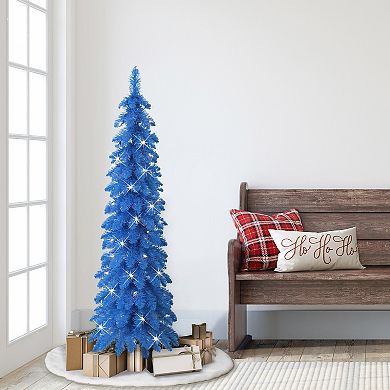 PULEO INTERNATIONAL 4-ft. Pre-Lit Blue Artificial Alpine Pencil Christmas Tree