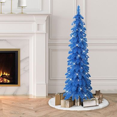 PULEO INTERNATIONAL 4-ft. Pre-Lit Blue Artificial Alpine Pencil Christmas Tree