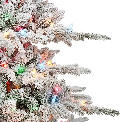 Puleo International Inc. 7.5-ft. Pre-Lit Slim Flocked Artificial Utah Fir Christmas Tree