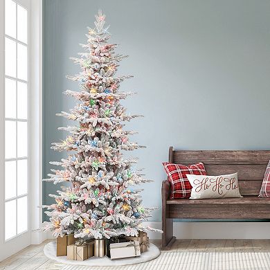 Puleo International Inc. 7.5-ft. Pre-Lit Slim Flocked Artificial Utah Fir Christmas Tree