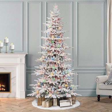 Puleo International Inc. 7.5-ft. Pre-Lit Slim Flocked Artificial Utah Fir Christmas Tree