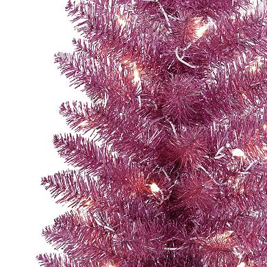 Puleo International Inc. 6-ft. Pre-Lit Pink Tinsel Artificial Christmas Tree