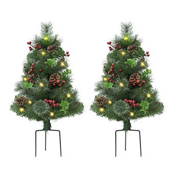 PULEO INTERNATIONAL 30" Pre-Lit Artificial Pine Branch Urn Filler Decor 2 pc Set