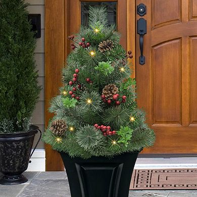 PULEO INTERNATIONAL 30" Pre-Lit Artificial Pine Urn Filler Decor 2-pc. Set