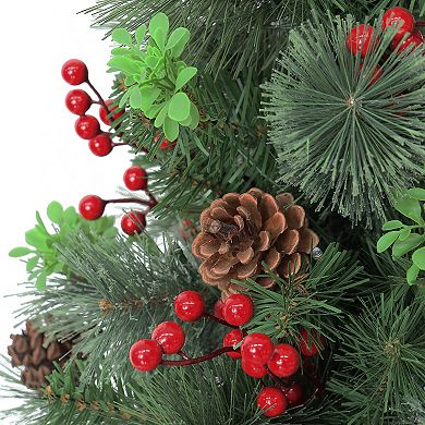 PULEO INTERNATIONAL 30" Pre-Lit Artificial Pine Urn Filler Decor 2-pc. Set