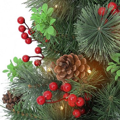 PULEO INTERNATIONAL 30" Pre-Lit Artificial Pine Urn Filler Decor 2-pc. Set