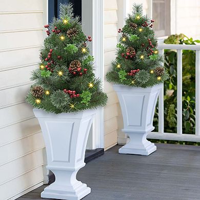 PULEO INTERNATIONAL 30" Pre-Lit Artificial Pine Urn Filler Decor 2-pc. Set