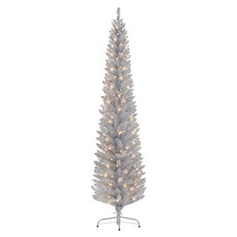 Puleo International Inc. 7-ft. Pre-Lit Silver Tinsel Artificial Christmas Tree