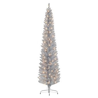 Puleo International Inc. 7-ft. Pre-Lit Silver Tinsel Artificial Christmas Tree