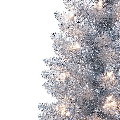 Puleo International Inc. 7-ft. Pre-Lit Silver Tinsel Artificial Christmas Tree