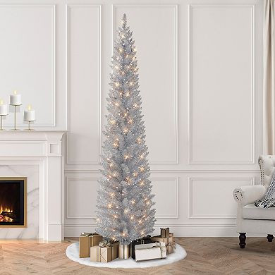 Puleo International Inc. 7-ft. Pre-Lit Silver Tinsel Artificial Christmas Tree
